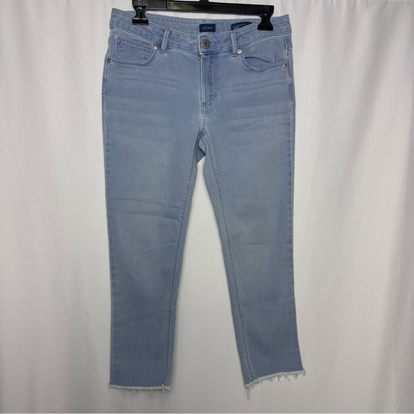 J. Jill Denim Authentic Fit Cropped Light Wash Fringe Bottom Denim Jeans sz 6P - Picture 1 of 8